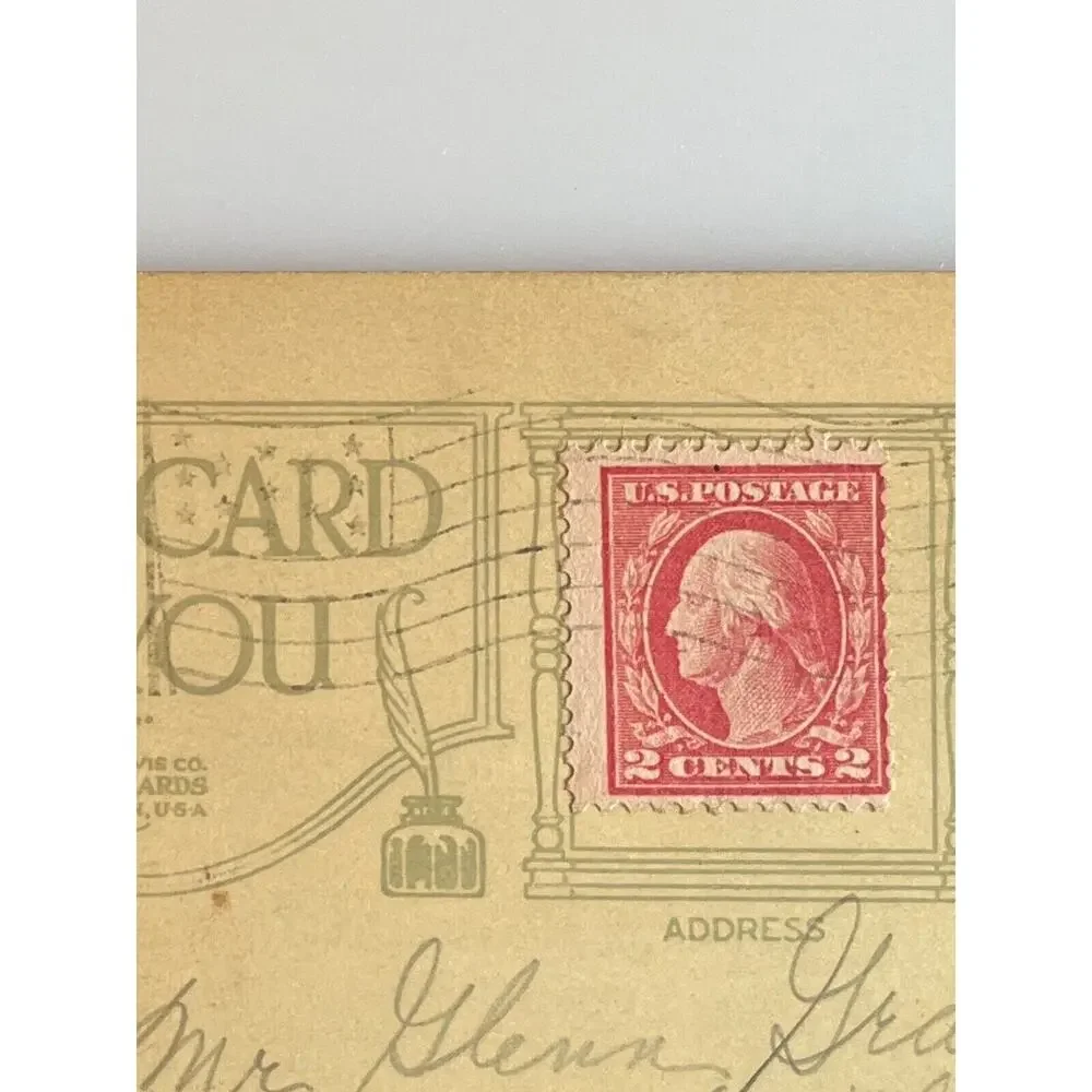 Atq 1918 Ephemera Postcard Birthday Wishes Country Scene The AM Davis Co Boston